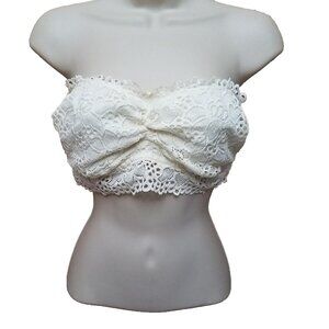 Aerie L White Ivory Lace Strapless Bralette Top Bikini Top Size Large NWT